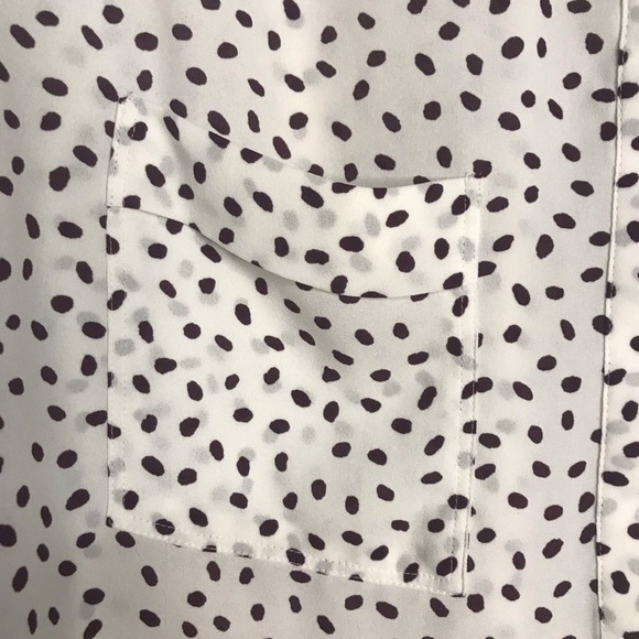 Loft Blouse Quarter Button Pockets White with Brown Polka Dots Size M - Picture 6 of 13